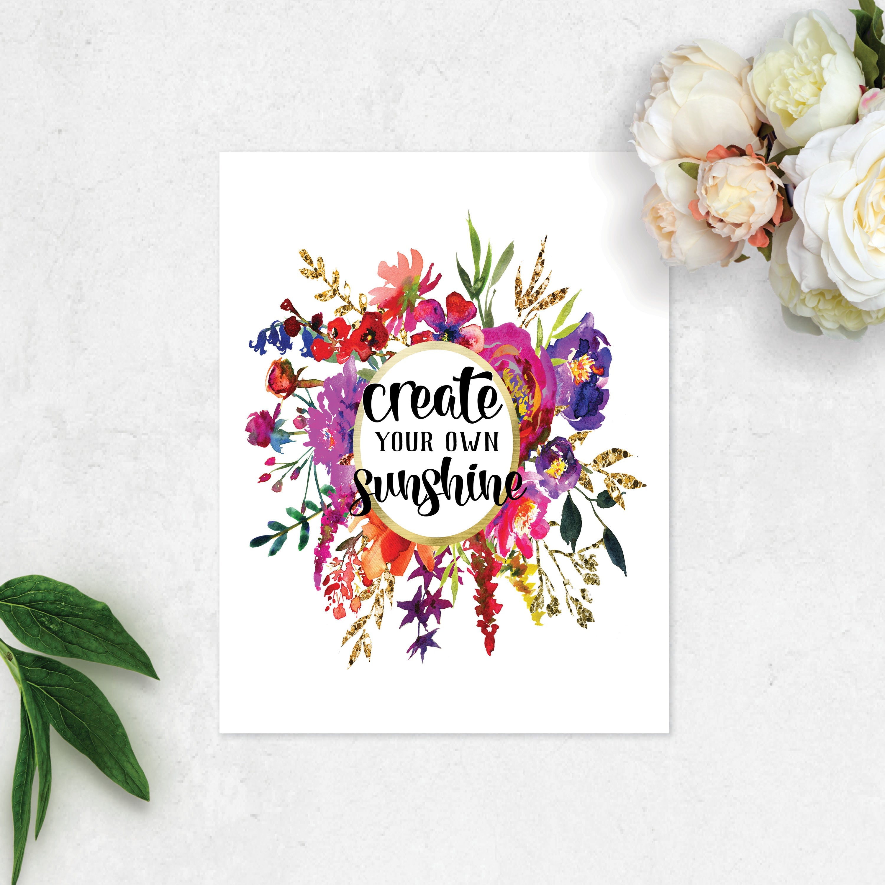 Create Your Own Sunshine with Floral Wreath in Pink, Purple, Yellow, and Golden Tones