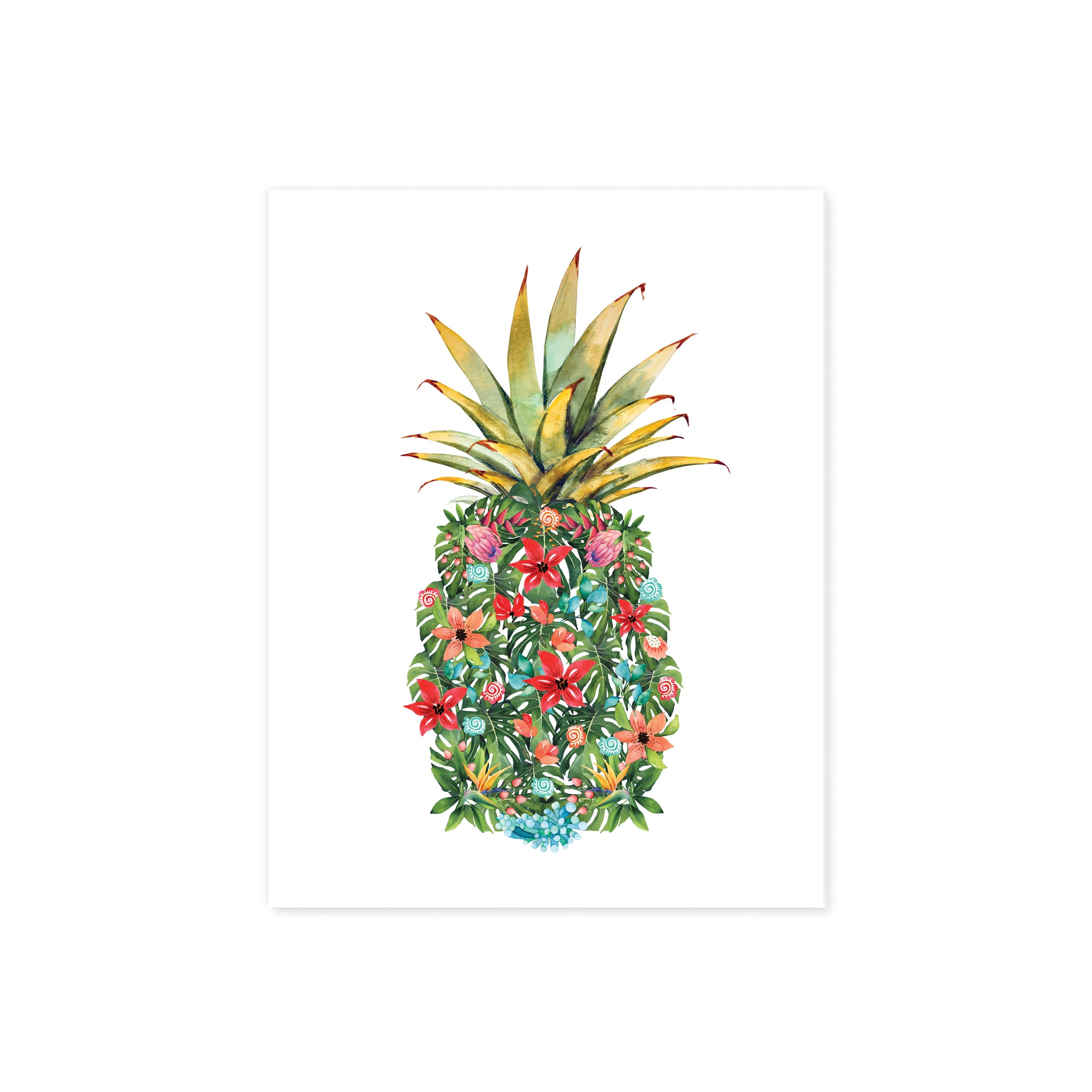 Pineapple Tropical Flowers and Seashells