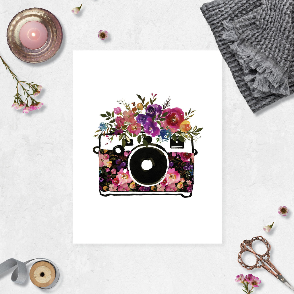 Floral Camera Print on White