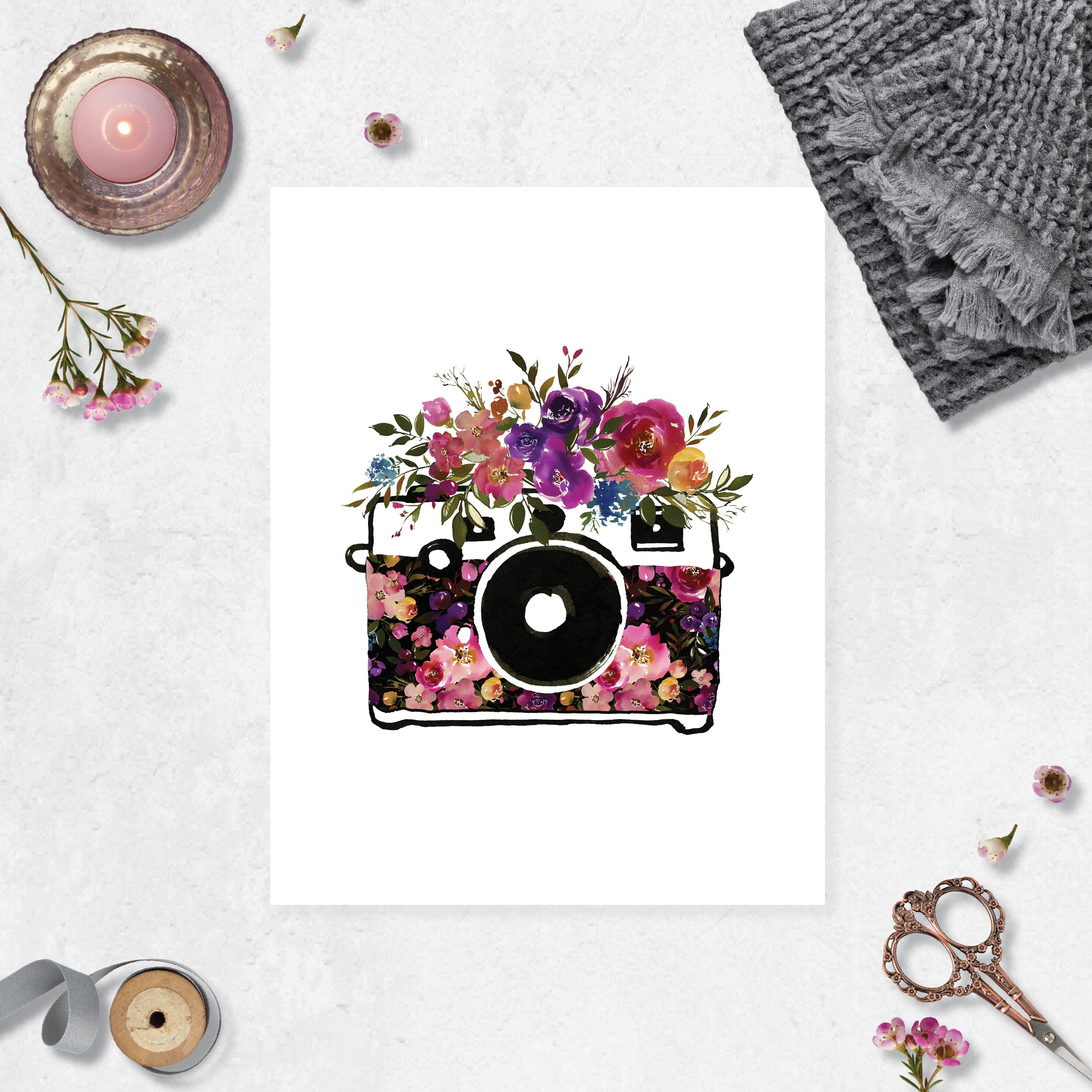 Floral Camera Print on White