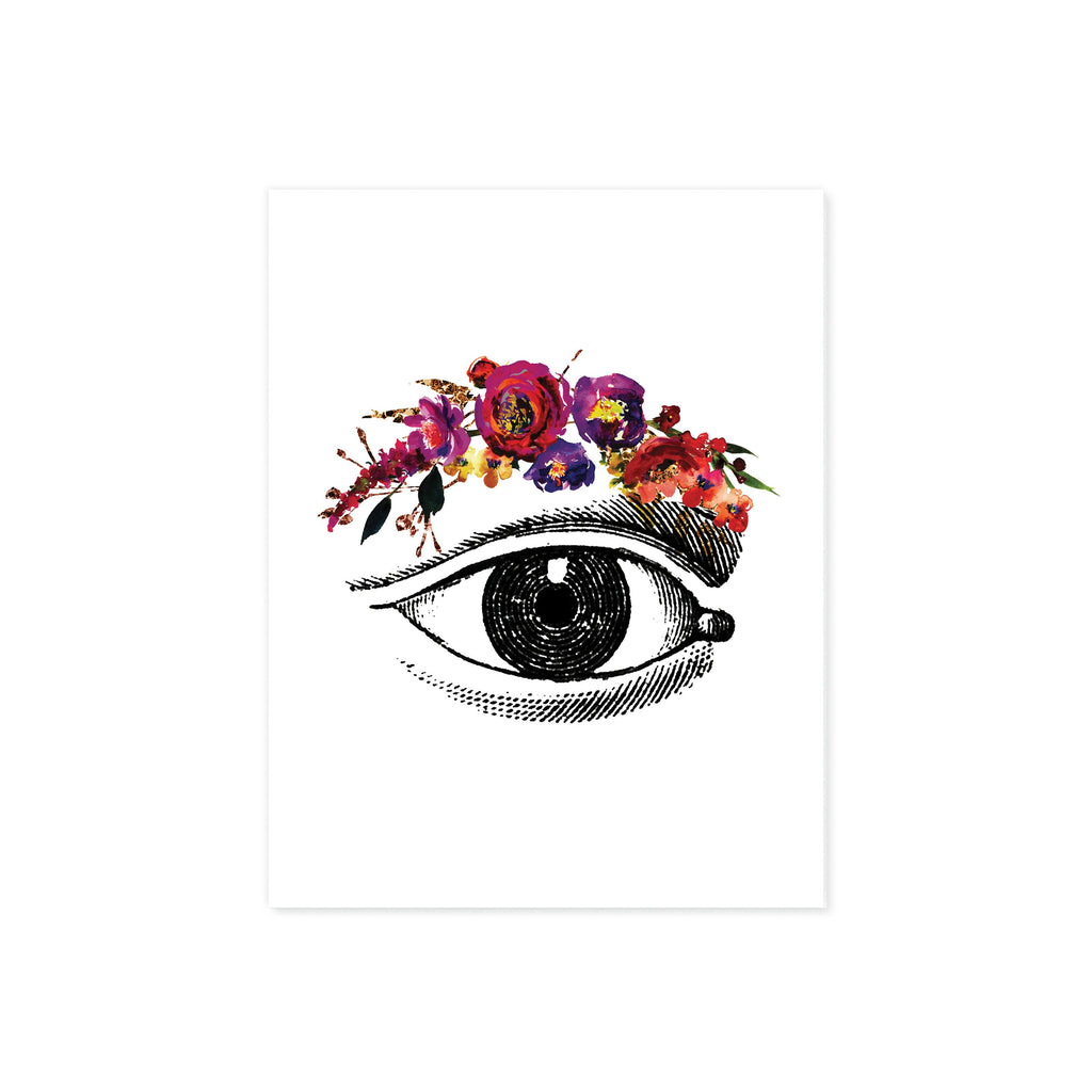 Eye etching with Pink, Purple, Yellow, and Golden Watercolor Tones on White