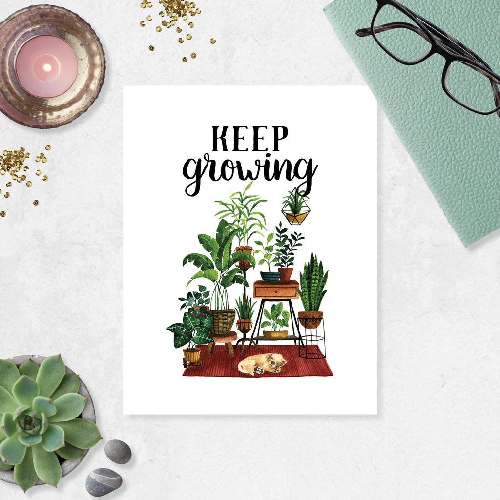 Keep Growing - Plant and Puppy Scene