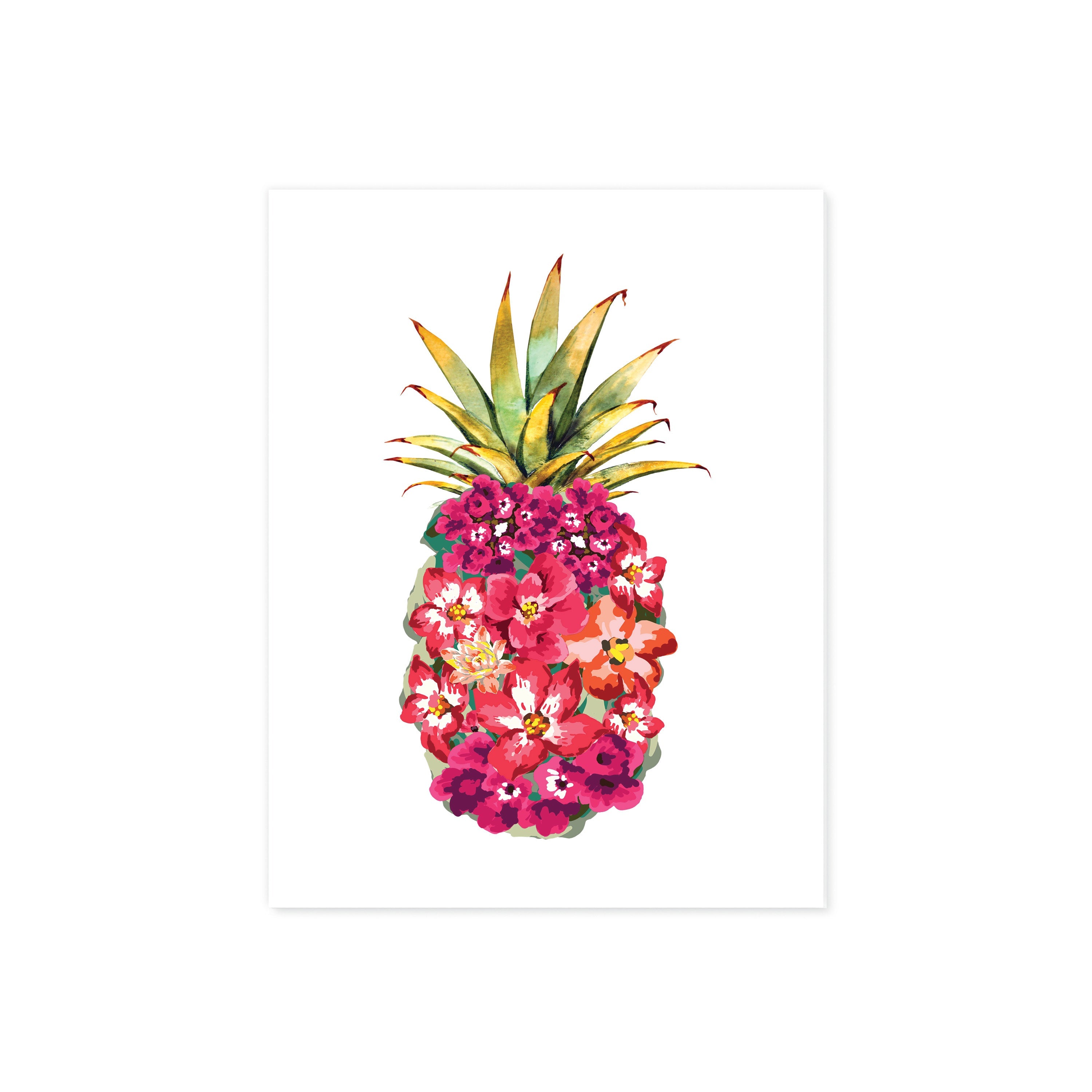 Pineapple in Pink Tropical Watercolor Flowers