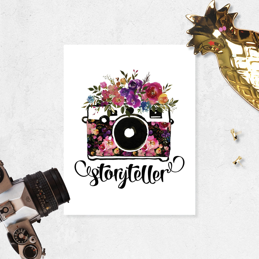 Storyteller Camera with Watercolor Flowers