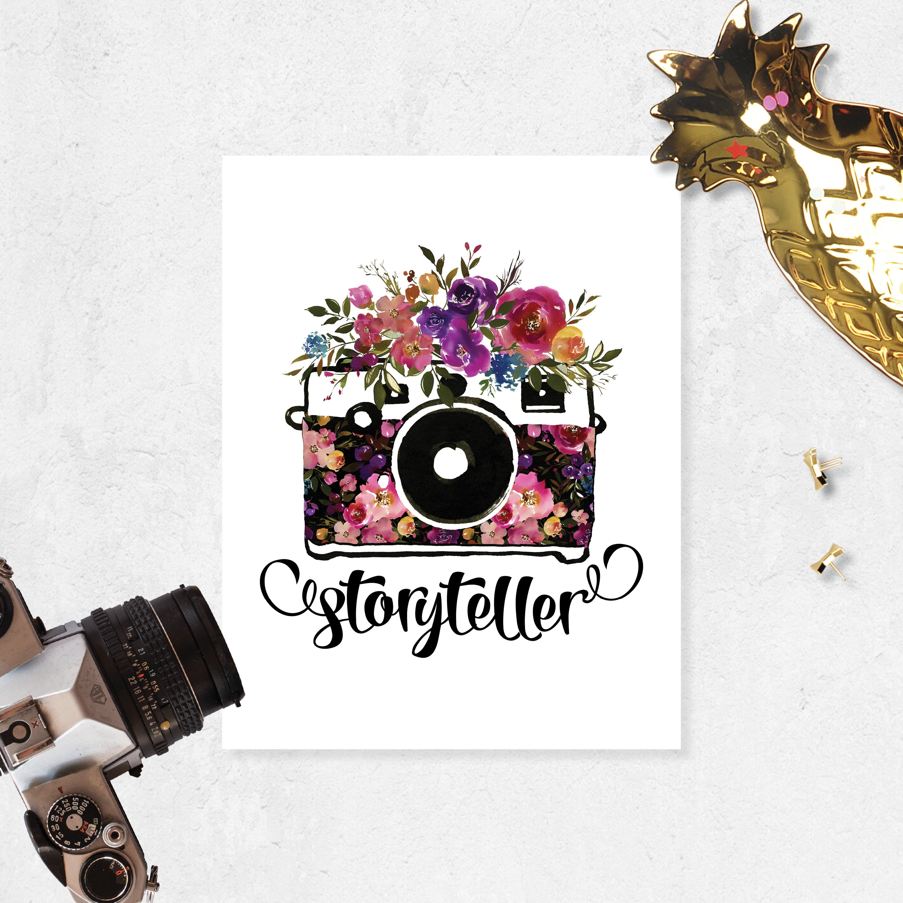 Storyteller Camera with Watercolor Flowers